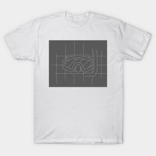 REVERSED GRID DRAWING OF A DIVE MASK gray grey T-Shirt